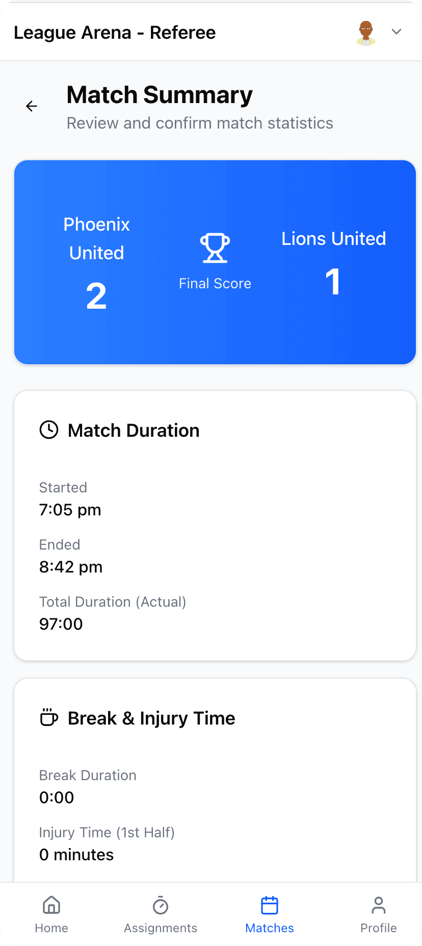Match day schedule and team lineups