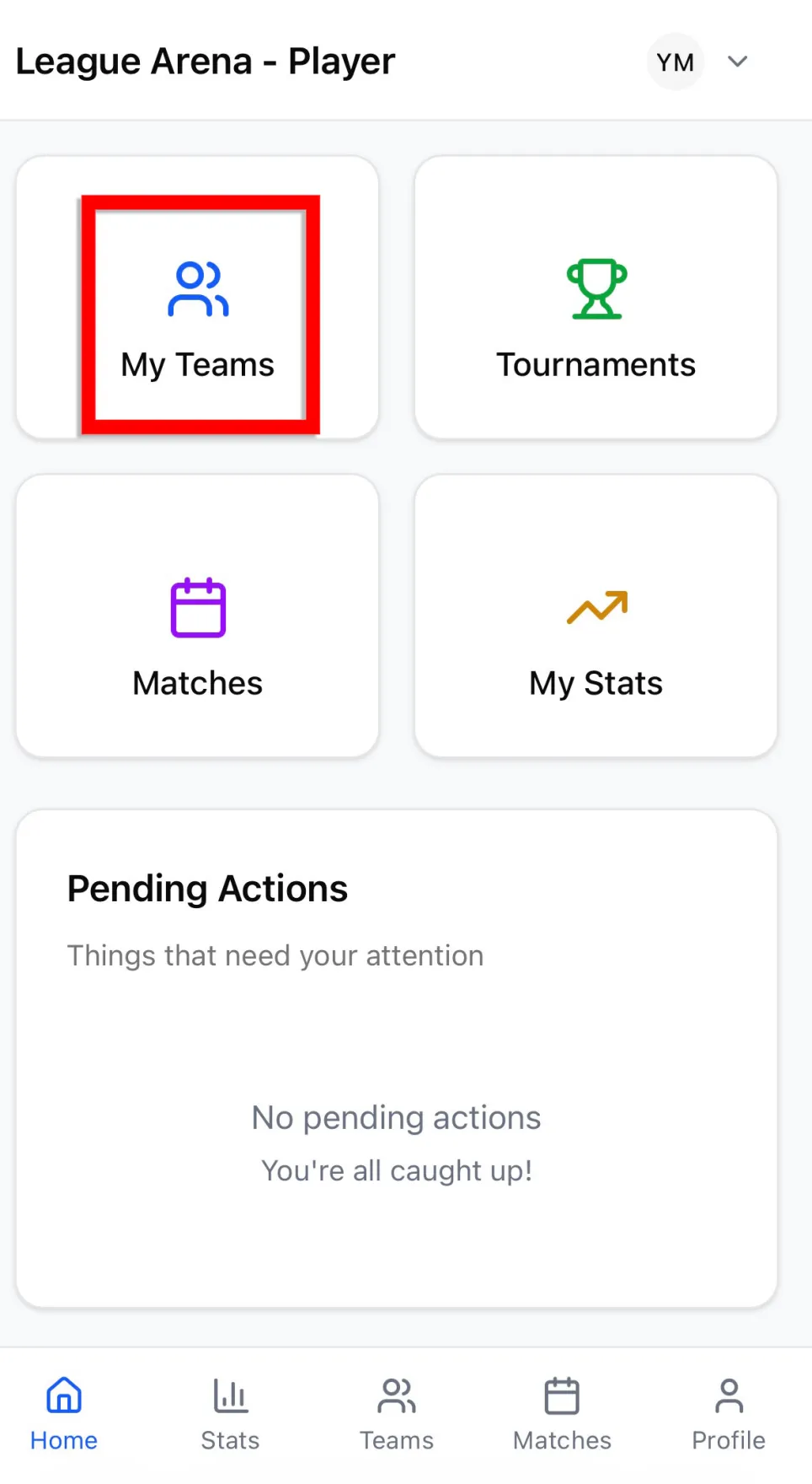 Step 1 screenshot 1: Open My Teams from the player dashboard.